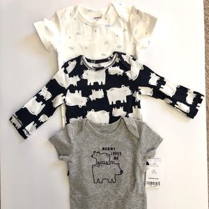 3 NWT Carter’s onesies 3mo.